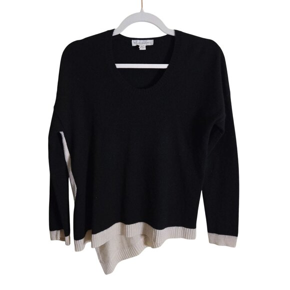 White And Warren Black Cream Assymetric Colorblock Cashmere Sweater Size M - Picture 1 of 5